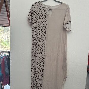Source Unknown Beige Two-Tone Midi Dress with Animal Print